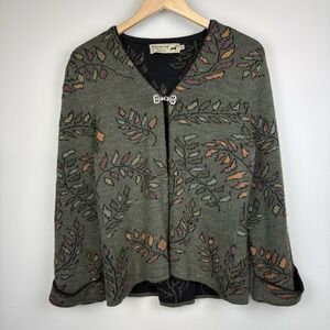 Peruvian Link Alpaca Collection Green Floral Cardigan Sweater Size L